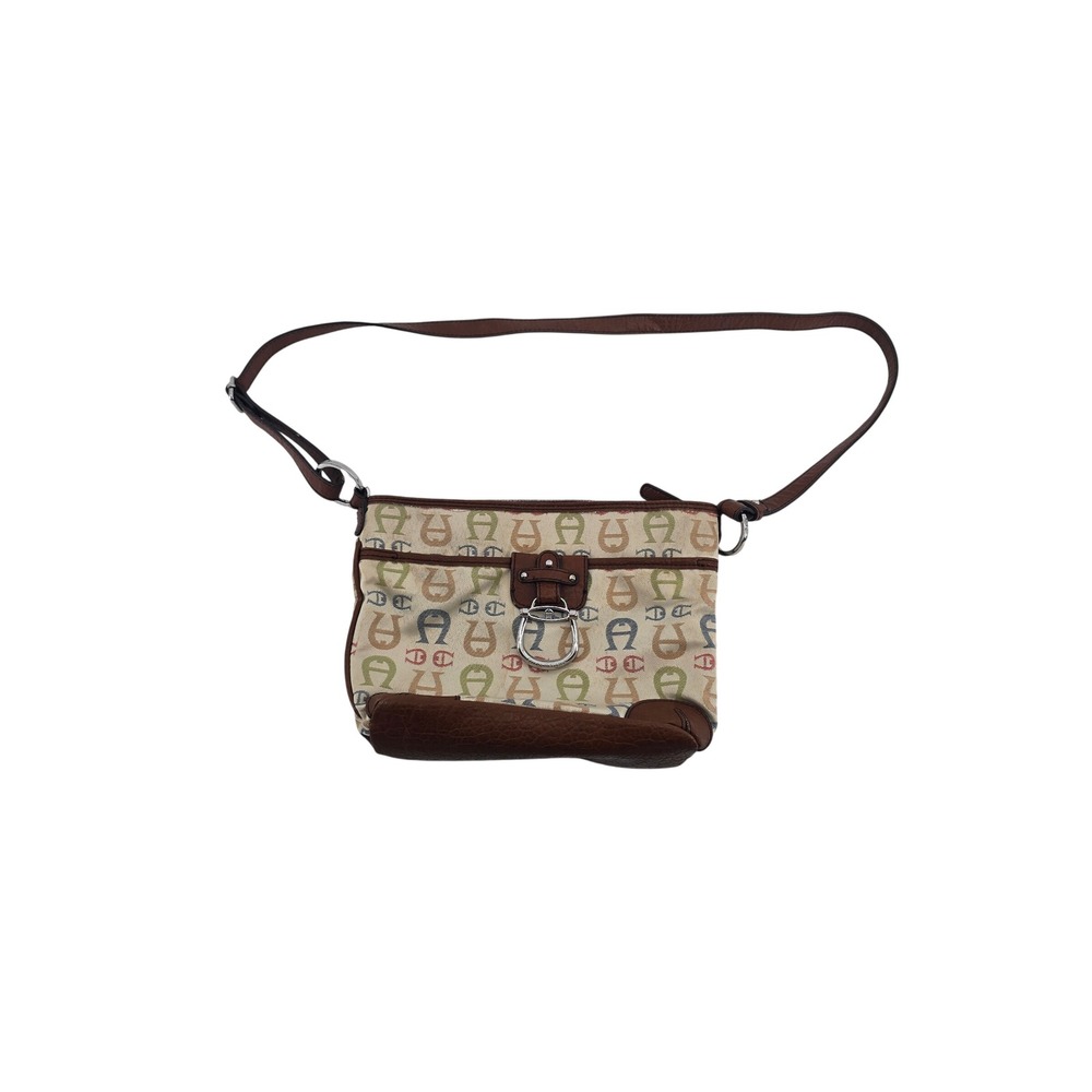 Etienne Aigner Crossbody Bag Womens Small Monogram Logo Brown Canvas *